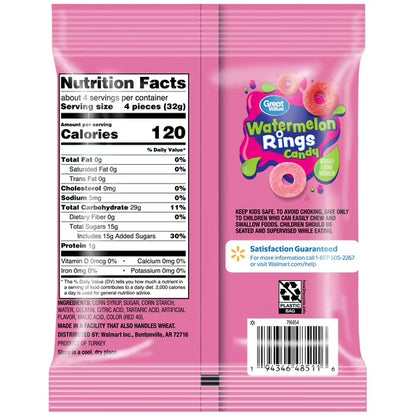 Great Value Watermelon Rings Gummy Candy, 4 oz