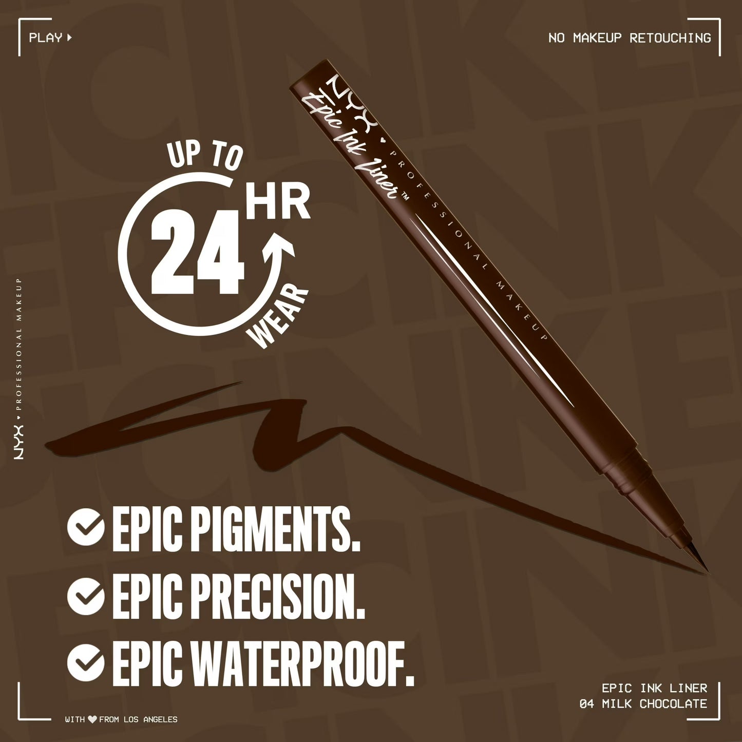 NYX Professional Makeup Epic Ink Liner, Waterproof Liquid Eyeliner Pen - Milk Chocolate, Milk Chocolate, 0.03 fl oz