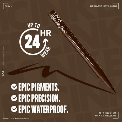 NYX Professional Makeup Epic Ink Liner, Waterproof Liquid Eyeliner Pen - Milk Chocolate, Milk Chocolate, 0.03 fl oz