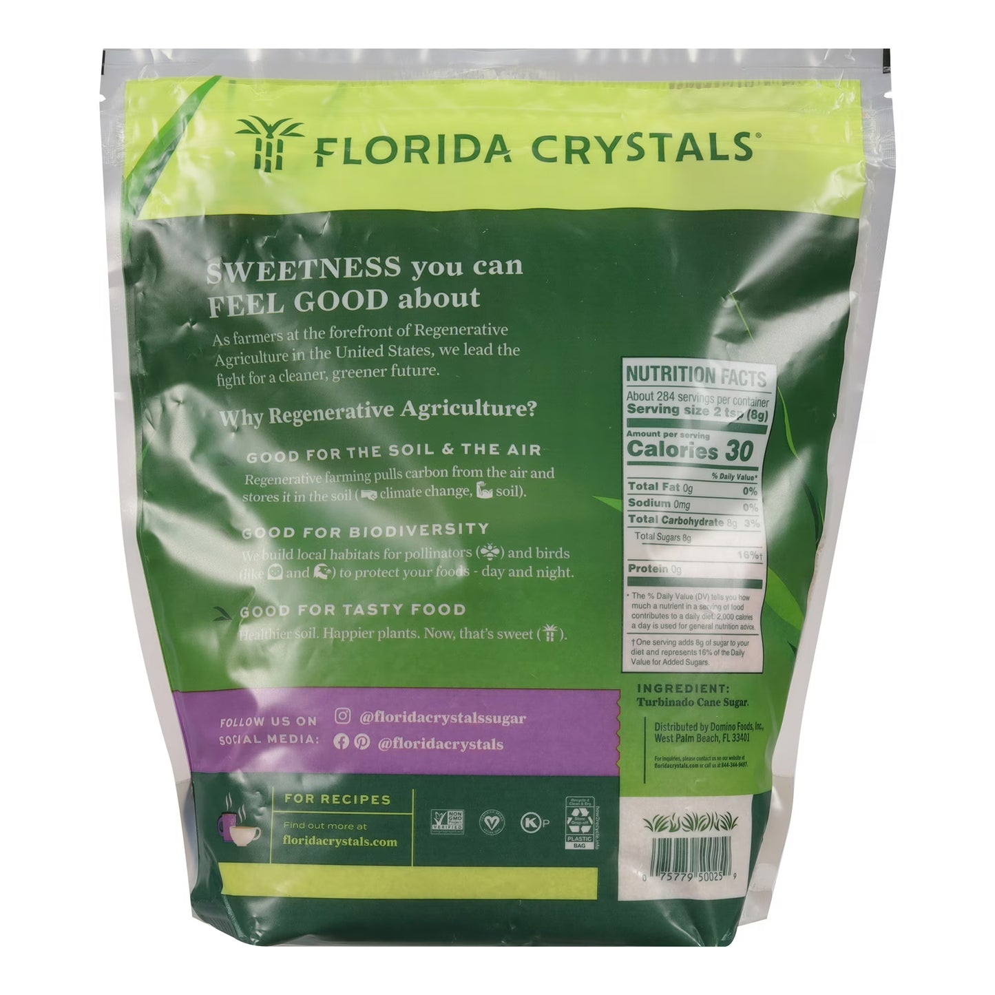 Florida Crystals Turbinado Cane Sugar, 5 lb Pouch