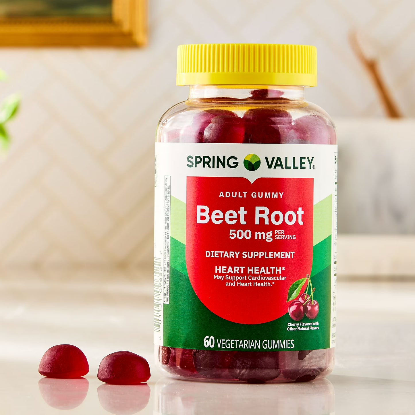 (2 pack) Spring Valley Beet Root Heart Health Dietary Supplement Gummies, Cherry, 500 mg, 60 Count