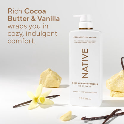 Native Moisturizing Body Wash, Cocoa Butter & Vanilla, Sulfate Free, 22 fl oz