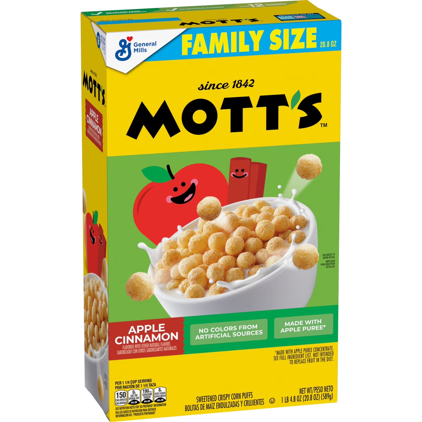 Mott's Apple Cinnamon Cereal, Made with Apple Puree, Whole Grain, Family Size, 20.8 oz