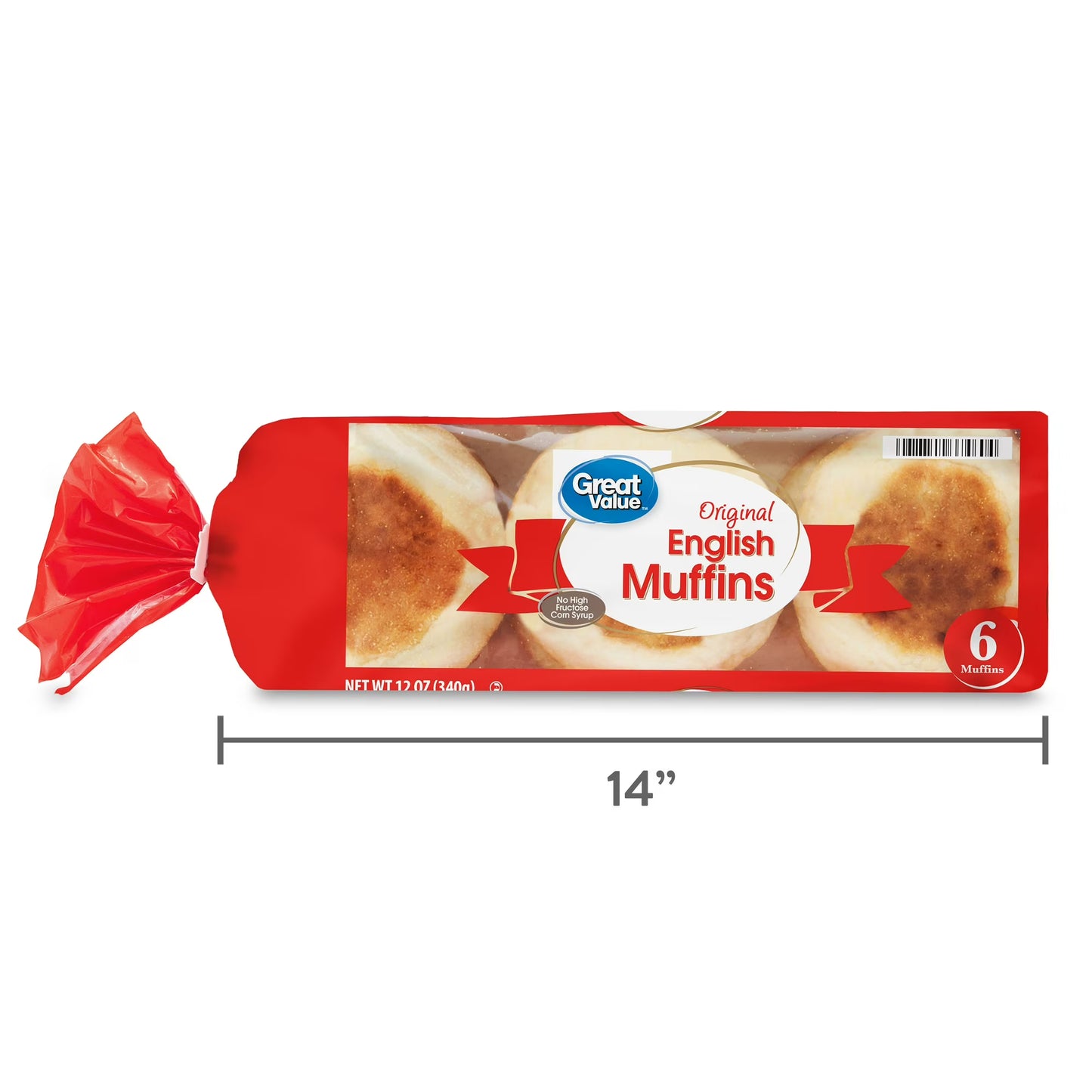 Great Value Original English Muffins, 12 oz Bag, 6 Count (Refrigerated)
