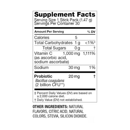 Spring Valley Zero Sugar Daily Immunity with Probiotics Dietary Supplement Powder for Immune and Digestive Support, 0.05 oz Sticks, 30 Count