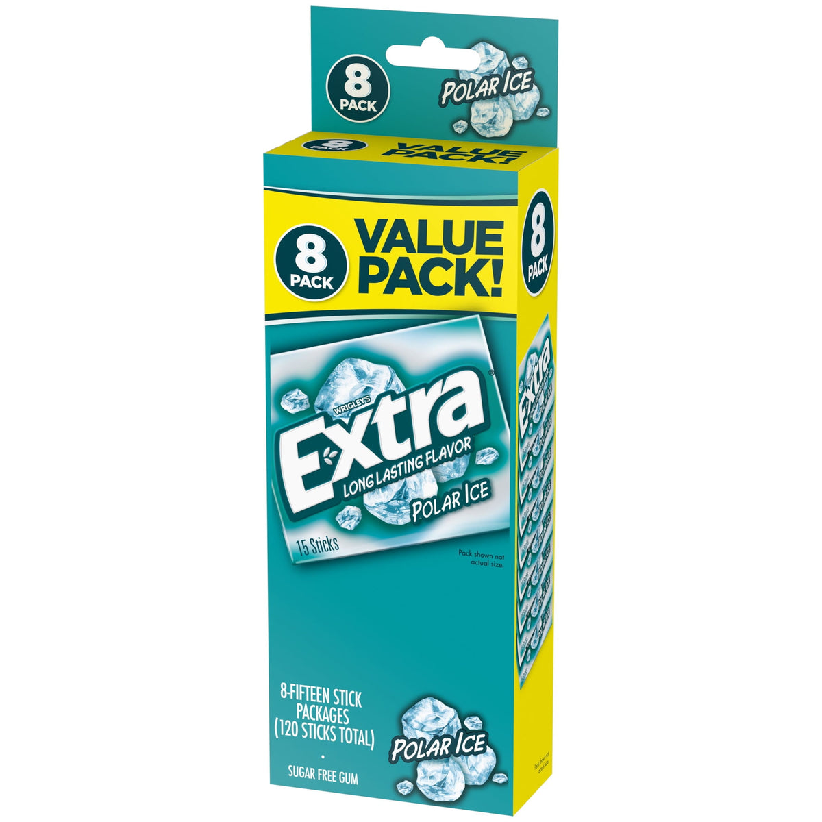 EXTRA Polar Ice Sugar Free Chewing Gum, Icy Mint Flavor, 15 Sticks per Pack, 8 Pack Bulk Assortment