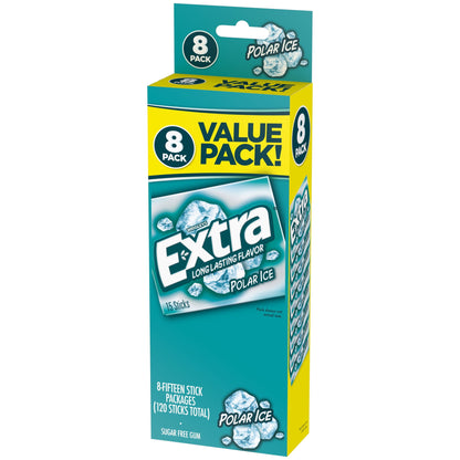 EXTRA Polar Ice Sugar Free Chewing Gum, Icy Mint Flavor, 15 Sticks per Pack, 8 Pack Bulk Assortment