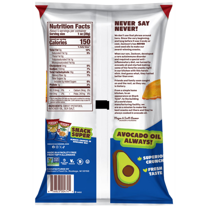 Jackson's Sweet Potato Kettle Chips with Sea Salt, Avocado Oil, Free of Top 9 Allergens, 5 oz