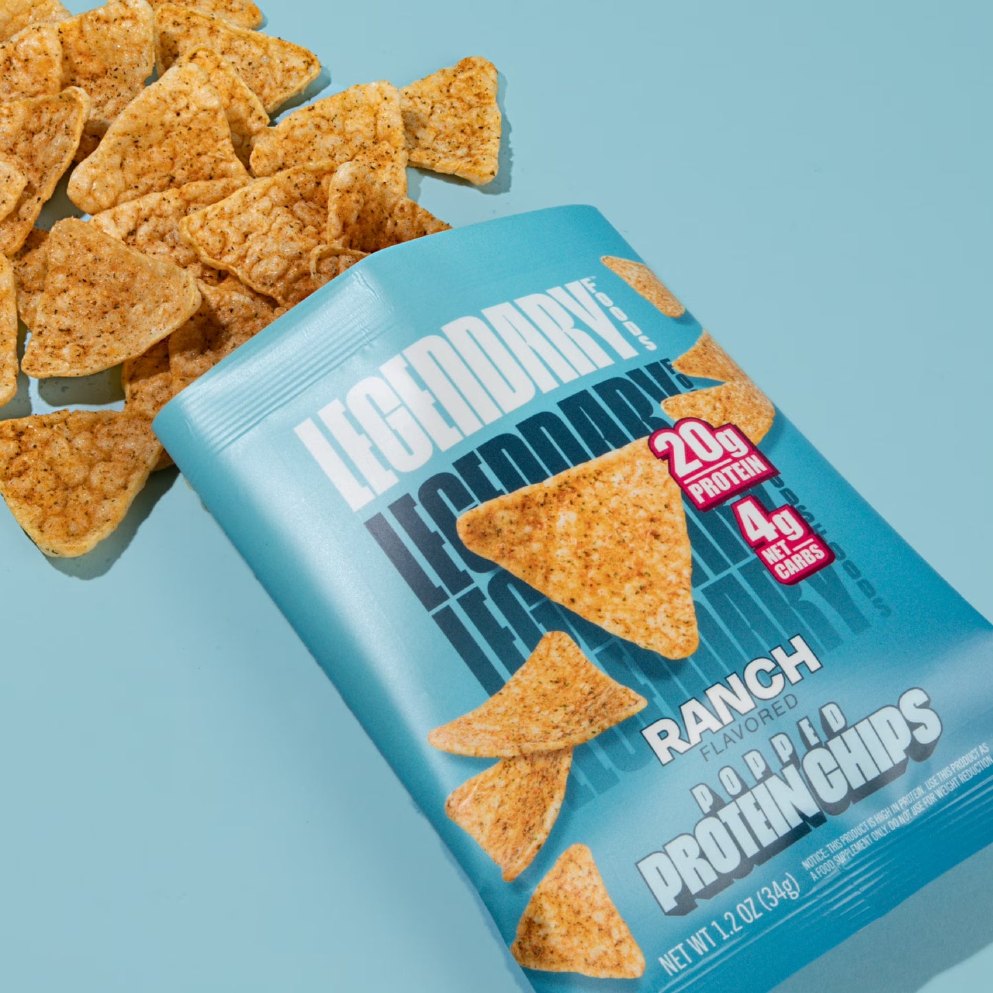Legendary Popped Protein Chips, 20g Protein, Ranch, 34g per individual bag
