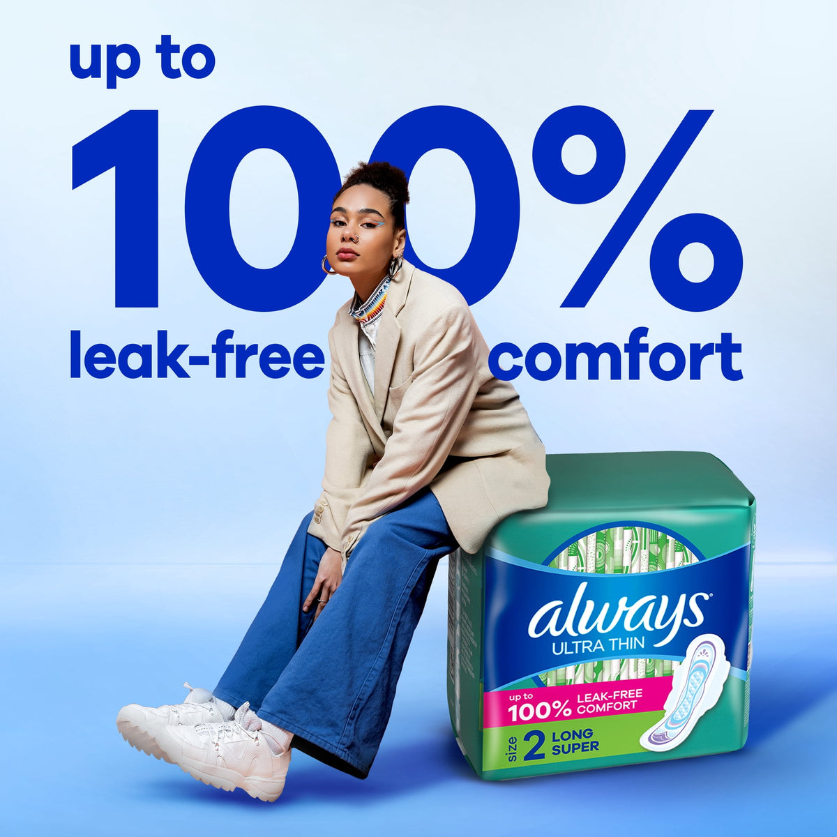 Always Ultra Thin Pads with Wings, Size 2, Long Super, 20 Count