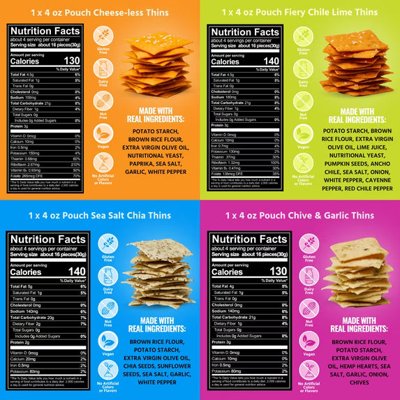 Every Body Eat Snack Thins, Four Flavor Variety Pack, Vegan, Gluten Free and Dairy Free (Pack of 4)
