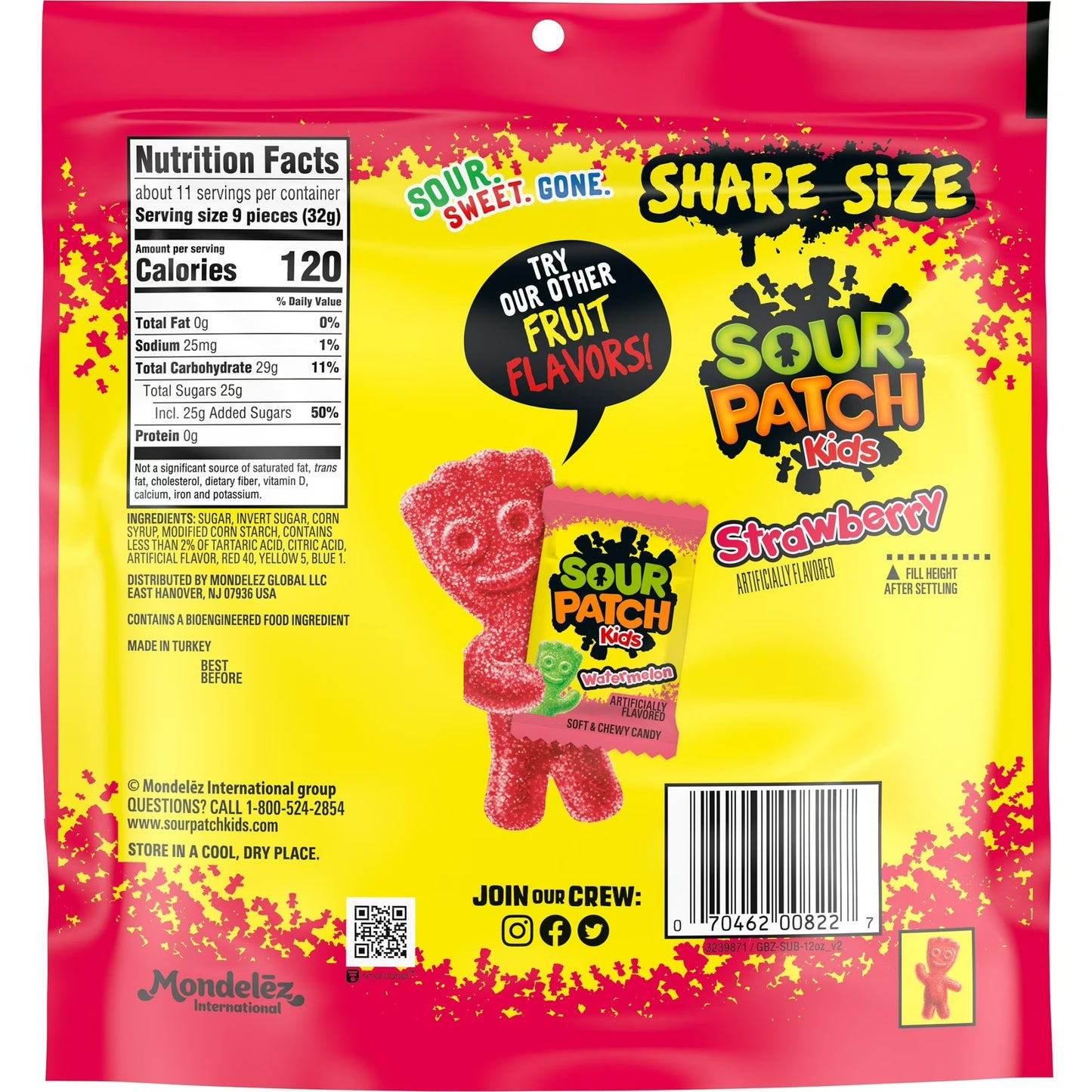 SOUR PATCH KIDS Strawberry Soft & Chewy Gummy Candy, Share Size, 12 oz