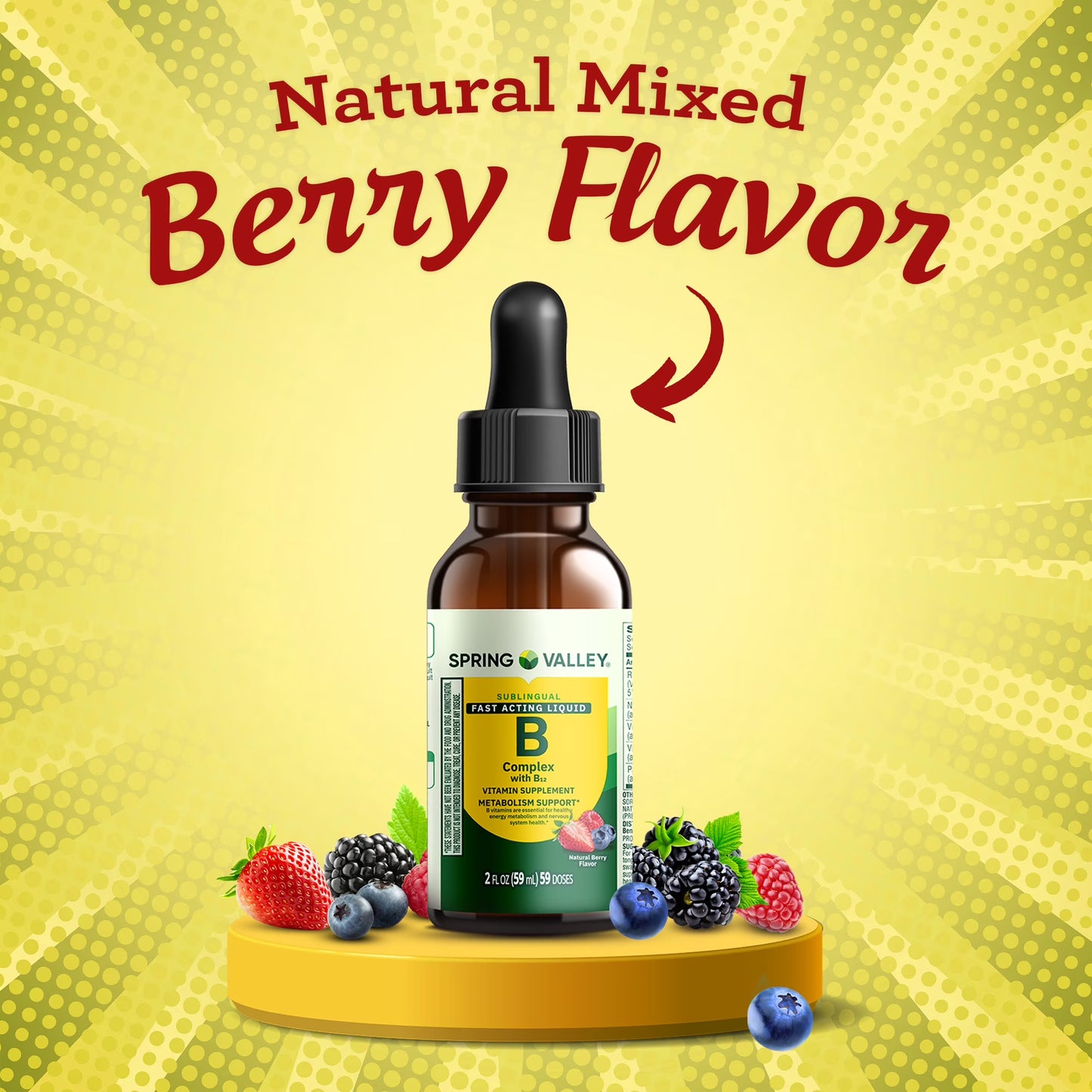 Spring Valley Vitamin B Complex Dietary Supplement with B12, Berry Flavor, 2 fl oz