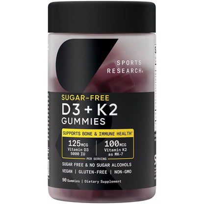 Sports Research Vitamin D3 + K2 Gummies, Plant-Based, 90 ct