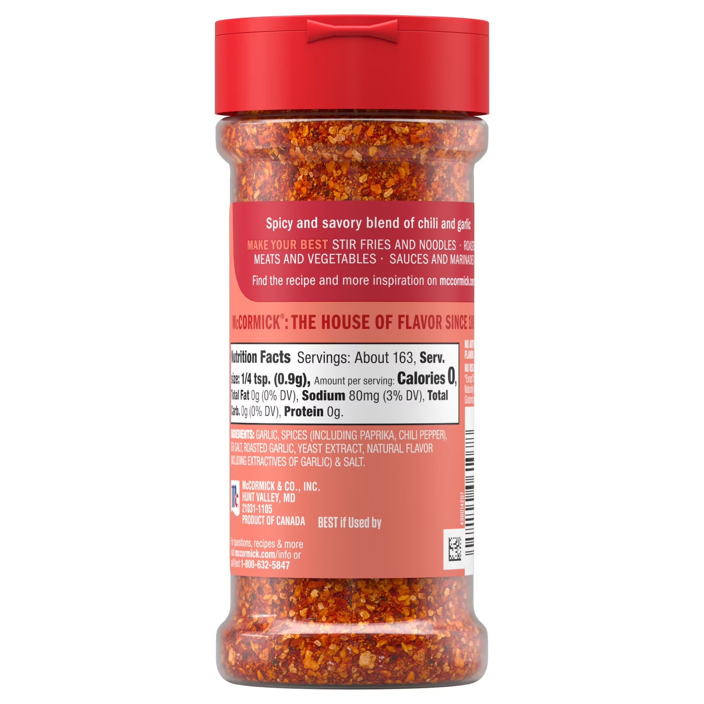 McCormick Chili Garlic Seasoning, 5.22 oz Bottle