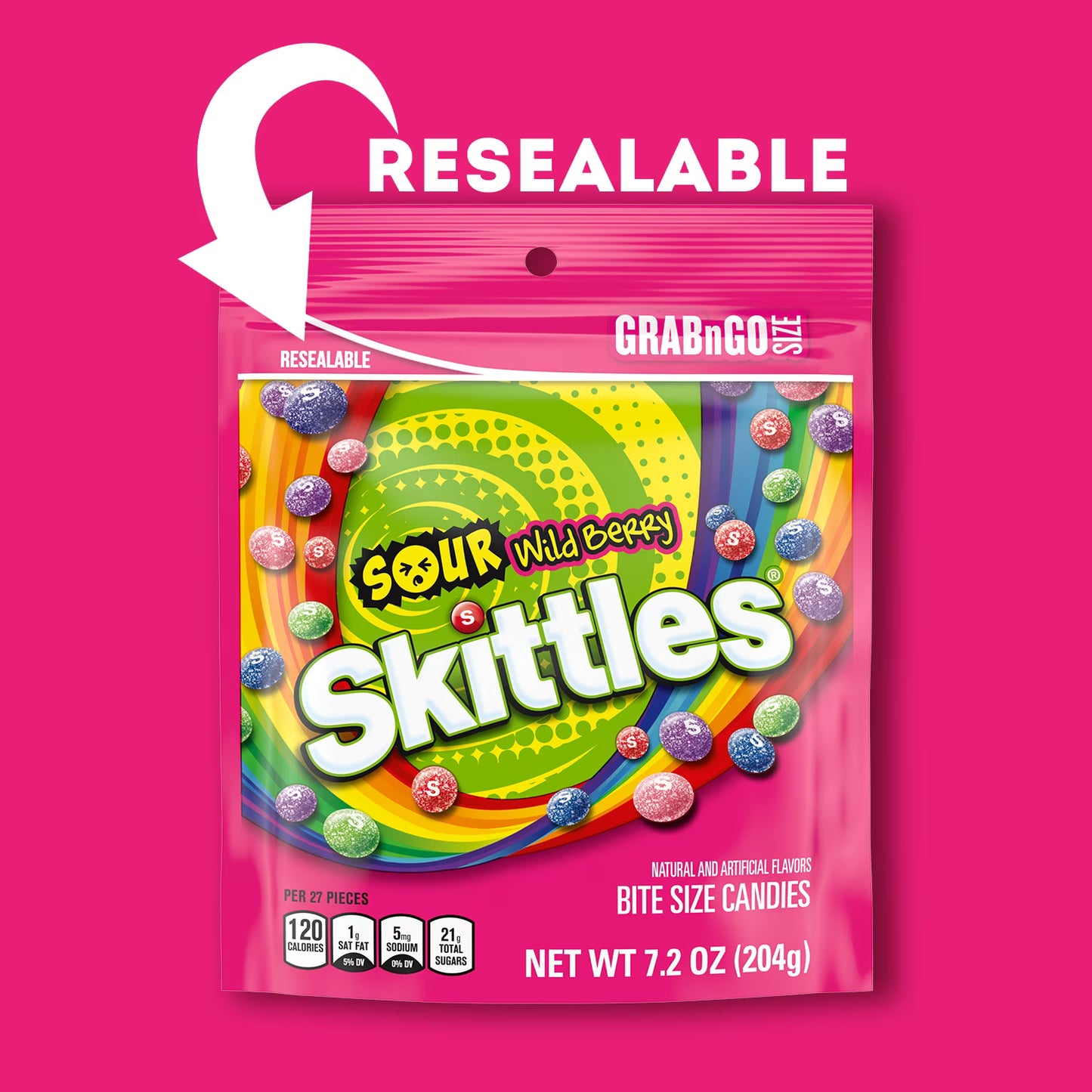 Skittles Sours Wild Berry Chewy Candy, Grab N Go - 7.2 oz Bag