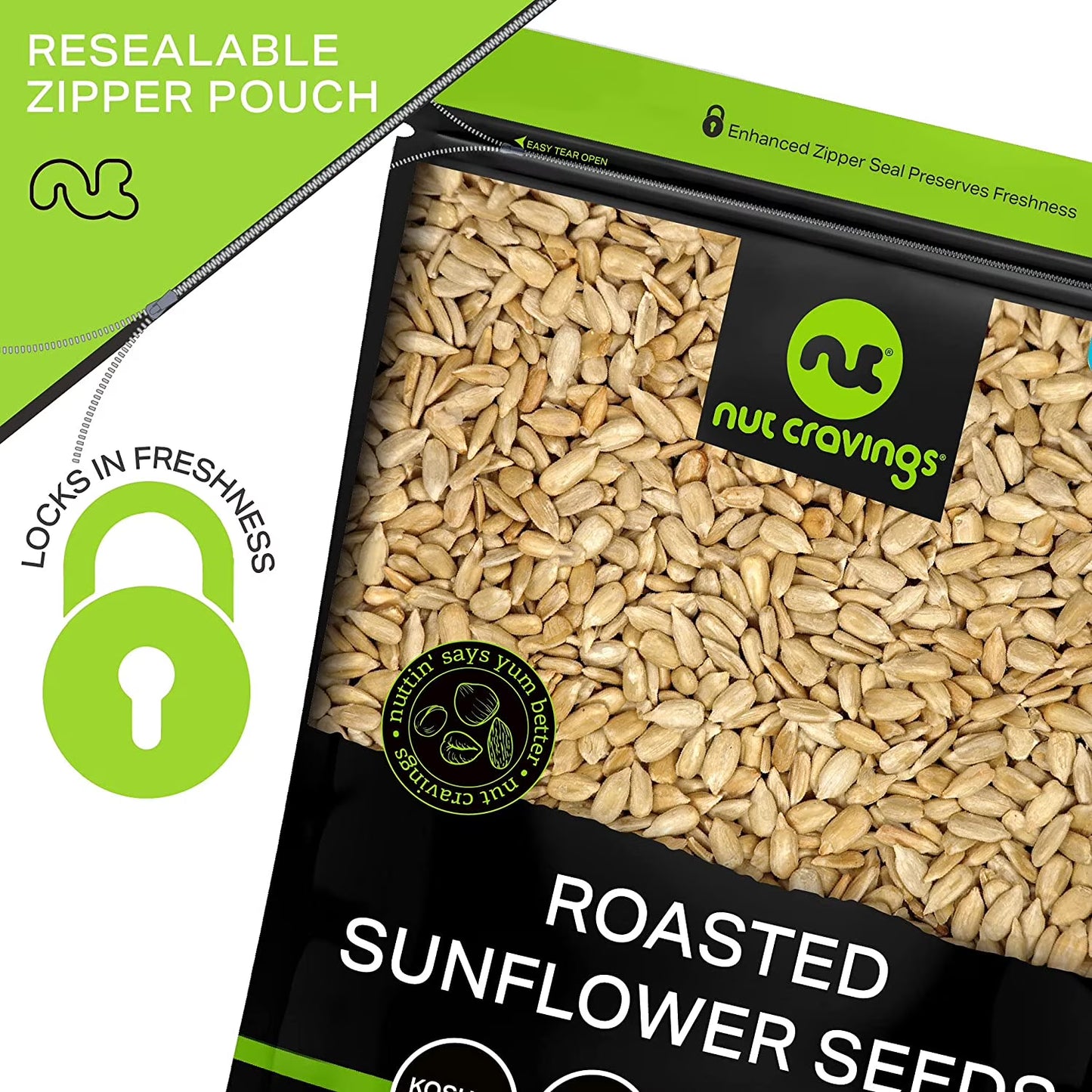 Nut Cravings Roasted Unsalted Sunflower Seeds Kernels Edible No Shell (16oz - 1 lbs)