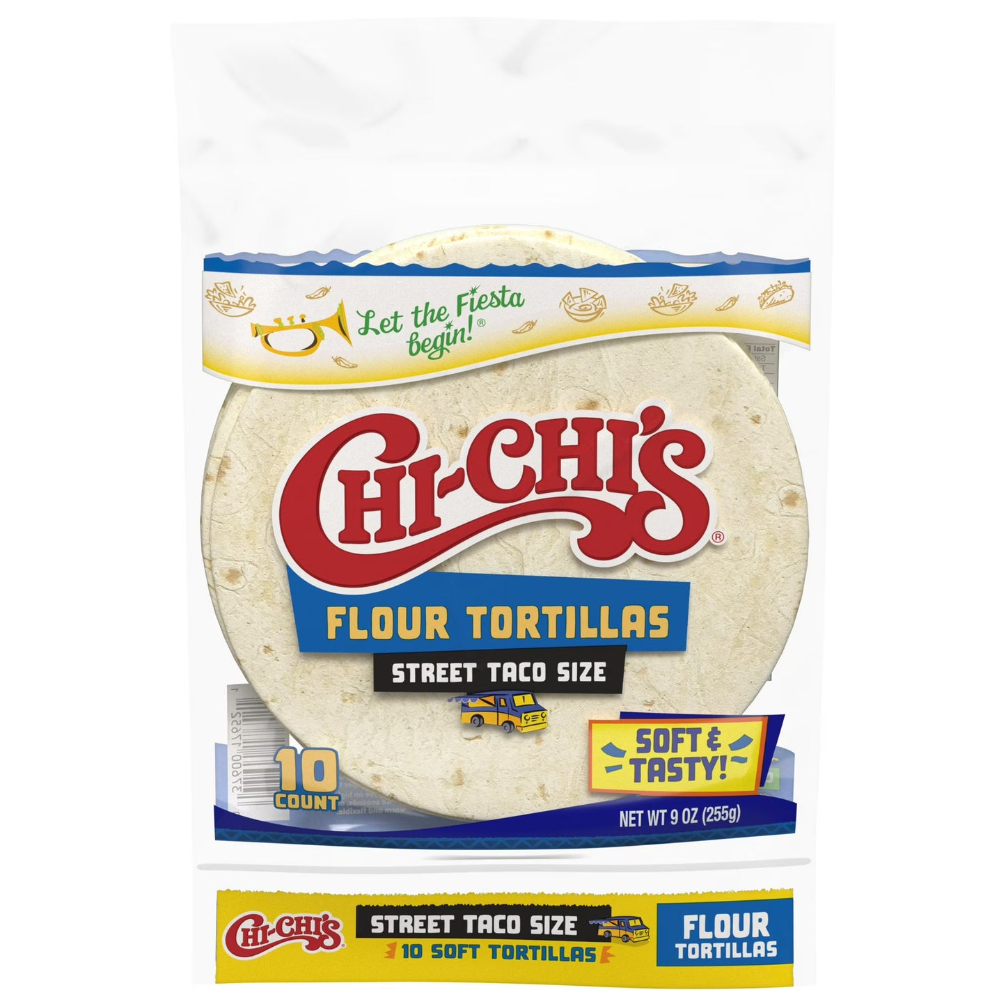 (6 pack) CHI-CHI'S Flour Tortillas Street Taco Size, Shelf Stable, 9oz Resealable Plastic Package, (10 Tortillas)