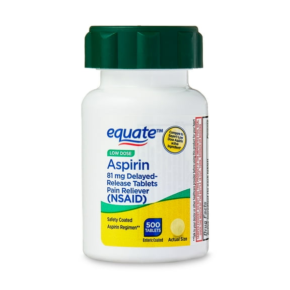 Equate Low Dose Aspirin Pain Relief Safety Coated Tablets, 81 mg, 500 Count, Compare to Bayer Low Dose Aspirin Active Ingredient