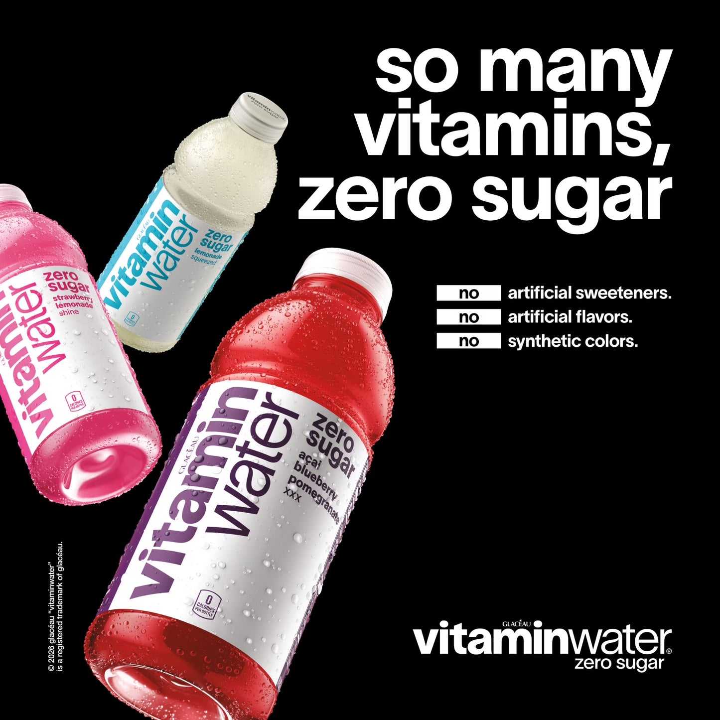 vitaminwater XXX Zero Sugar Acai-Blueberry-Pomegranate Water Beverage Bottles, 16.9 fl oz, 6 Pack