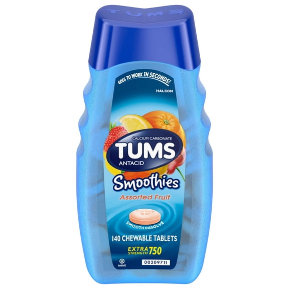 Tums Smoothies Extra Strength Heartburn Relief Chewable Antacid Tablets, Fruit, 140 Count