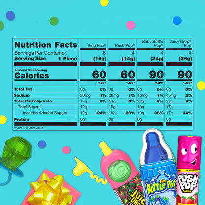 Ring Pop, Push Pop, Baby Bottle Pop, Juicy Drop Pop, Lollipop Variety Pack, 12.4 oz, 18 Pieces