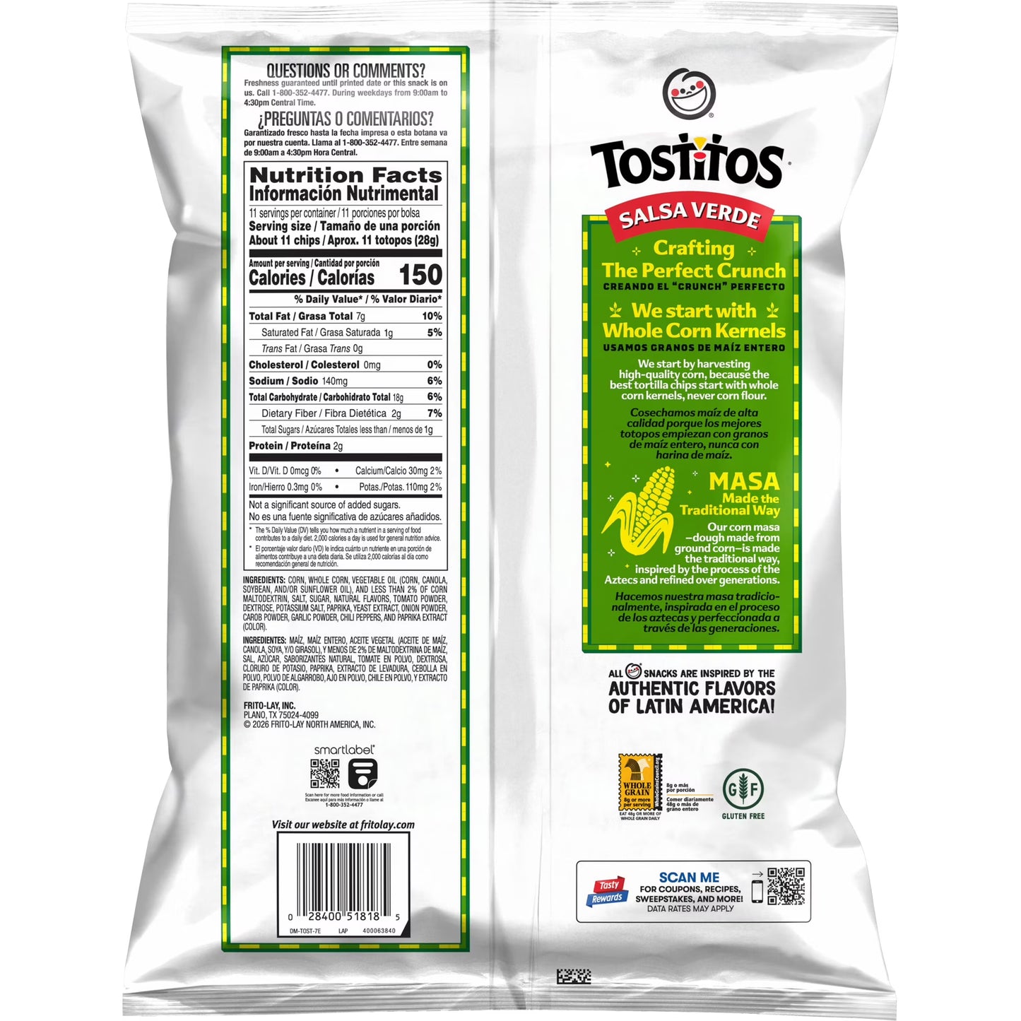 Tostitos Tortilla Chips Salsa Verde, 11 oz Bag
