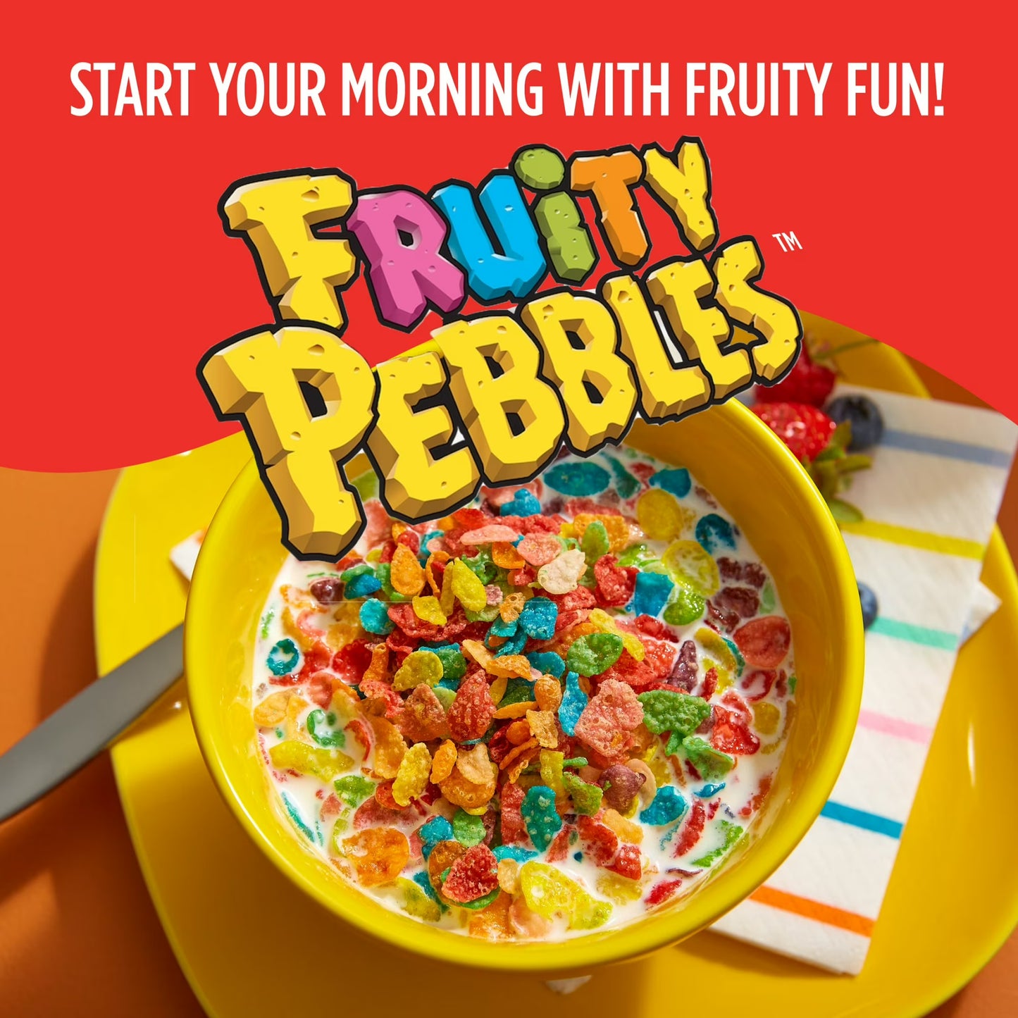 Post Fruity PEBBLES Breakfast Cereal, Gluten Free, Sweetened Puffed Rice, 32 oz Bag