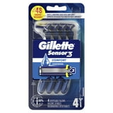 Gillette Sensor3 Men's Disposable Razor, Blue, 4 Razors