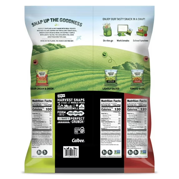 Harvest Snaps Variety Bag Baked Gluten Free Snacks, Veggie Crisps, 3 Flavors, 6 Bags, 5.3 oz