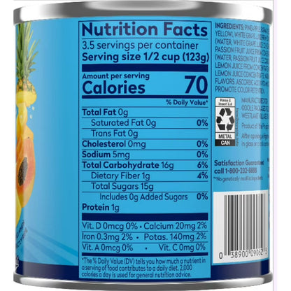 (12 pack) Dole Tropical Fruit, Pineapple and Papaya, No Sugar Added, 15.25 oz Can