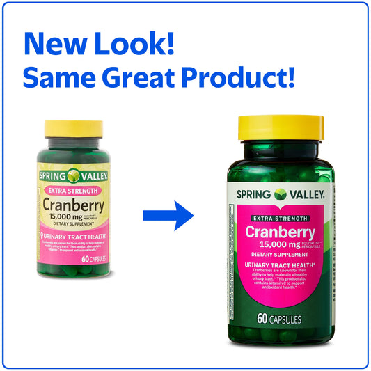 Spring Valley Extra Strength Cranberry Dietary Supplement Capsules, 15,000mg, 60 Count