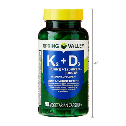 (3 pack) Spring Valley Vitamin K2 90 Mcg + D3 125 Mcg Vegetarian Capsules, 90 Count