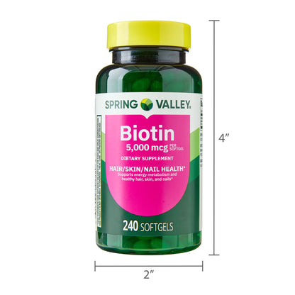(4 pack) Spring Valley Biotin Dietary Supplement Softgels for Hair/Skin/Nails Health, 5,000 mcg, 240 Count