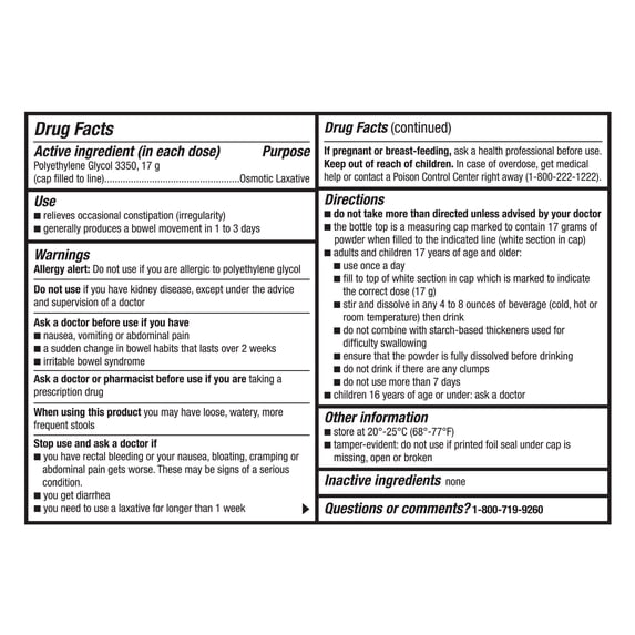 Equate ClearLAX Polyethylene Glycol 3350 Powder for Solution, Unflavored, 30 Doses, Compare to MiraLAX Active Ingredient