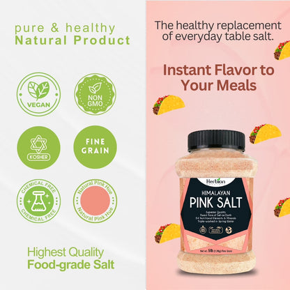 Herbion Himalayan Pink Salt, Fine Grain, 5 lb (2.2 Kg) Jar, All-Natural, Vegan, Kosher Certified, Triple-Washed