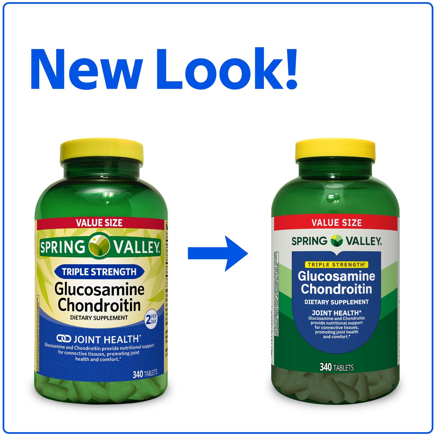 Spring Valley Triple Strength Glucosamine Chondroitin Tablets Dietary Supplement Value Size, 340 Count