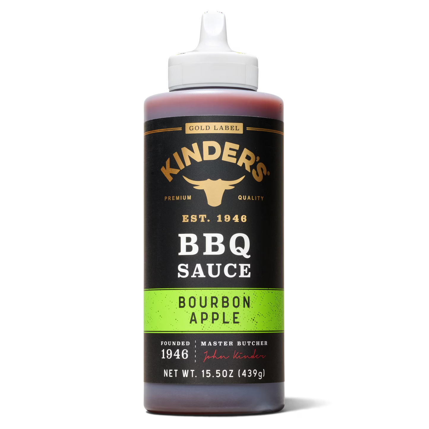 (6 pack) Kinder's Gold Label Bourbon Apple BBQ Sauce, 15.5 oz Squeeze Bottle