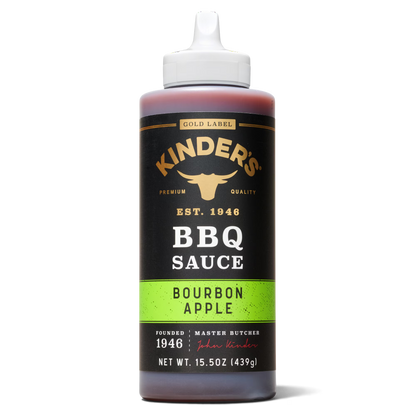 (6 pack) Kinder's Gold Label Bourbon Apple BBQ Sauce, 15.5 oz Squeeze Bottle