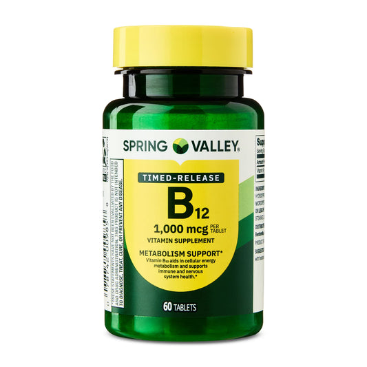 (2 pack) Spring Valley Vitamin B12 Supplement Timed-Release Tablets for Metabolism Support, 1000 mcg, 60 Count