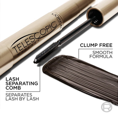 (2 pack) L'Oreal Paris Telescopic Original Washable Intense Lengthening Mascara, Black, 0.27 fl. oz.
