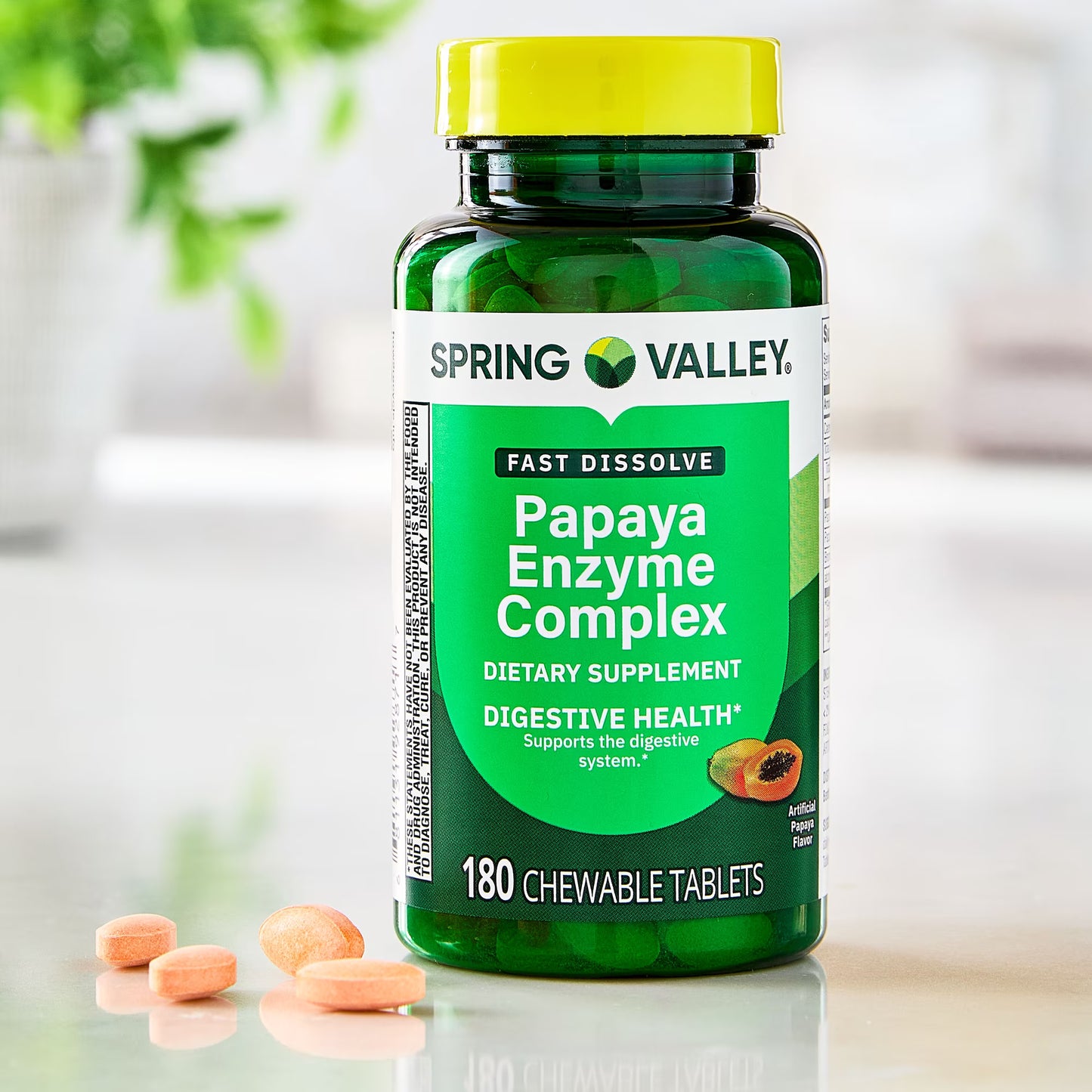 Spring Valley Papaya Enzyme Complex Chewable Tablets Dietary Supplement, Digestive Health, 180 Count