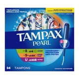 Tampax Pearl Tampons Multipack with LeakGuard Braid, Super/Super Plus/Ultra, 34 Count