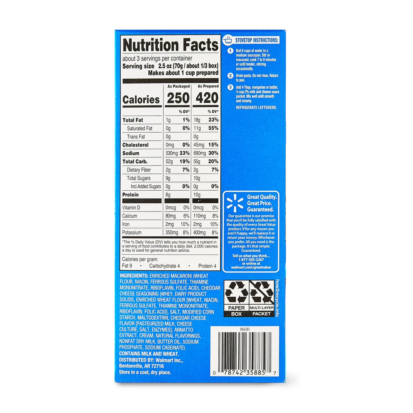 (12 pack) Great Value Original Macaroni & Cheese, 7.25 oz