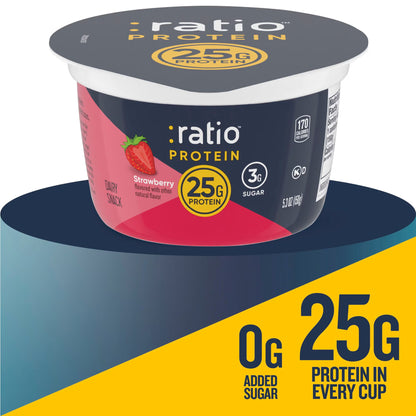 Ratio Yogurt Protein Cultured Dairy Snack, Strawberry, 25g Protein, 1 lb. 5.2 oz (4 Cups)