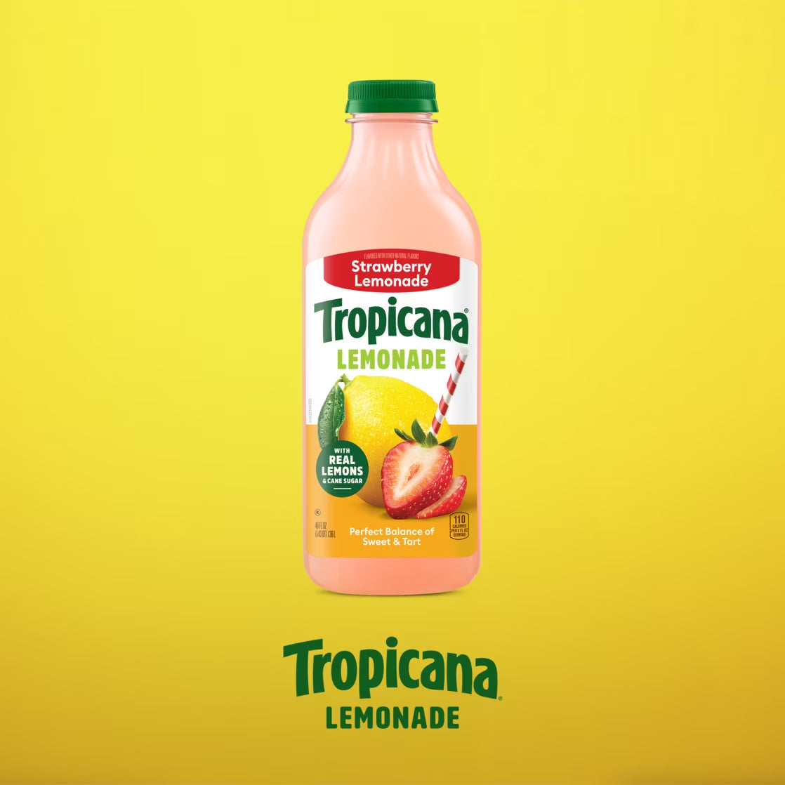 Tropicana Refreshers Strawberry Lemonade, Made with Real Lemons, 46 fl oz Bottle