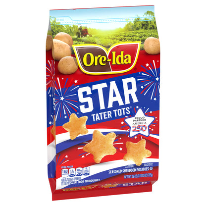 Ore-Ida Star Shaped Tater Tots Seasoned Shredded Frozen Potatoes, 1 Bag, for Easy Snacks and Dinner Sides, Gluten-Free, 28 oz