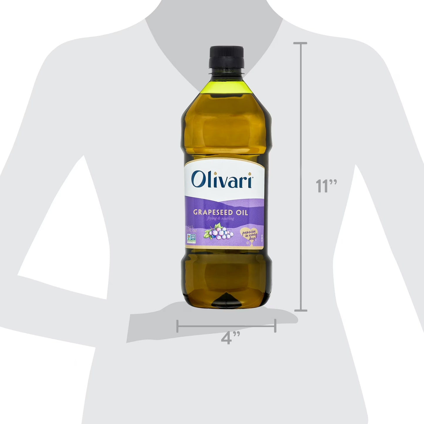 (4 pack) Olivari Grapeseed Oil for Frying and Sauteing, 51 fl oz Plastic Bottle