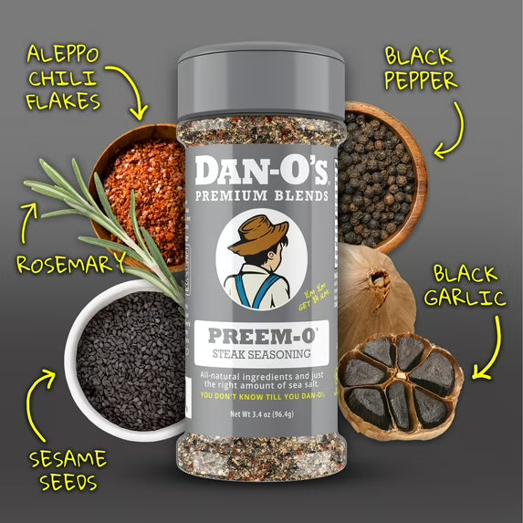 Dan-O's Preem-O Seasoning - All-Purpose Steak & Meat Seasoning - Great for cooking & grilling anything - Small bottle (3.4 oz)