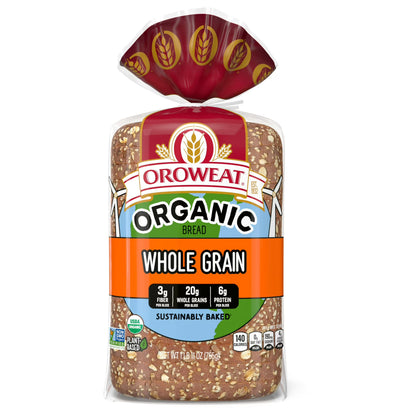 Oroweat Organic 100% Whole Grain Bread, 27 oz, Wheat Bread, Bag